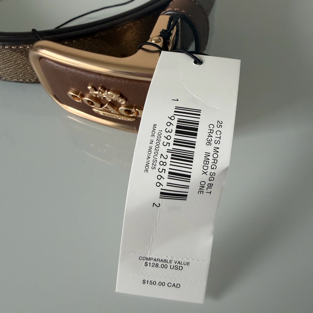 Coach Brown Monogram Buckle Leather Belt - Picture 3 of 5